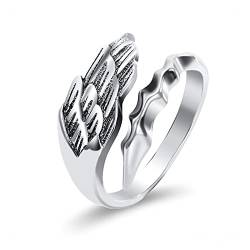 KONFEN Engelsflügel Ring Silber Damen Herren, Verstellbar Offener Ringe, Daumenring Modeschmuck Ringe Zeigefinger Ring Fußringe Silber, Retro Trendsymbol Schmuck Geschenke für Damen Herren Unisex von KONFEN