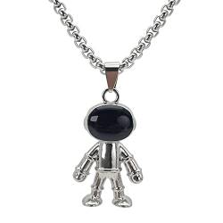 KONFEN Kette Herren Damen mit Anhänger, Astronaut Halskette Wikinger Kette aus Edelstahl für Männer 70cm, Kettenanhänger Edelstahlkette Necklace Pendant Men Ketten Chain Schmuck für Hip Hop Punk von KONFEN