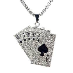 KONFEN Kette Herren Damen mit Anhänger, Flush Poker Halskette Wikinger Kette aus Edelstahl mit Strass für Männer 70cm, Kettenanhänger Edelstahlkette Necklace Pendant Men Ketten Chain für Hip Hop Punk von KONFEN