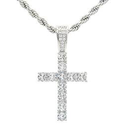 KONFEN Kette Herren Damen mit Anhänger, Kreuz Halskette Wikinger Kettenanhänger aus Edelstahl mit Zirkonia für Männer 60cm, Edelstahlkette Kruzifix Necklace Pendant Kreuzanhänger Cross Chain, Silber von KONFEN