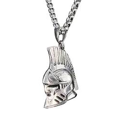 KONFEN Kette Herren Damen mit Anhänger, Spartanischer Halskette Wikinger Kette aus Edelstahl für Männer 70cm, Kettenanhänger Edelstahlkette Necklace Pendant Men Ketten Chain Schmuck für Hip Hop Punk von KONFEN