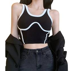 KONFEN Oberteil Bauchfreies Top Damen, Crop Top Sexy Cami Crop Tops U-Neck mit eingebautem BH, Cropped Oberteile Bauchfrei U-Boot Camisole Sommer für Damen Mädchen Teenager (Schwarz) von KONFEN