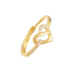 KONFEN Ring Silber 925 Damen, Herz Fidget Ring Daumenring Verstellbar mit Zirkonia, Zehenring Zeigefinger Verstellbare Ringe Offen Fußringe Modeschmuck für Ehefrau Freundin Freund (Gold) von KONFEN