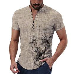 Herren Hawaii Hemd Herren Kurzarmhemd Aus Reiner Baumwolle Hawaiihemd, Kurzarm, Beach, Blau, XXL T Shirt Herren(#3 Khaki,3XL) von KONG JIMFAN