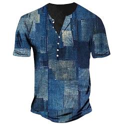 Herren Henleyshirt Jagd Pullover Herren Hemd Schwarz Herren Kurzarm Henley Hemd Herren Christmas Shirt Slim Fit Shirt Shirt Herren Kurzarm Hemden Männer(#6 Blue,5XL) von KONG JIMFAN