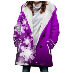 KONG JIMFAN Fleecejacke Damen Fleecejacke Damen Winterjacke Damen Fleece Samtblazer Damen Rot Karo Fleecejacke Damen Samtblazer Damen Weinrot Trenchcoat Velour Flanell Mantel Damen(Purple,XXL) von KONG JIMFAN