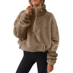 KONG JIMFAN Fleecejacke Damen Pullover Damen Lang Motorradjacke Damen Stichschutzwesten Teddyjacke Damen Jogging Jacke Damen Rain Jacket Women Baumwollpullover Damen Regenjacke Damen(Light Brown,S) von KONG JIMFAN