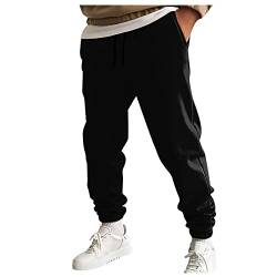 KONG JIMFAN Herren Sporthose Sport Sportswear Komfortabel Herren Hose Weite Jogginghose Jogginghose Herren Schwarz Männer Jogginghose+Herren Jogginghose Für Herren 2023(Schwarz,L) von KONG JIMFAN