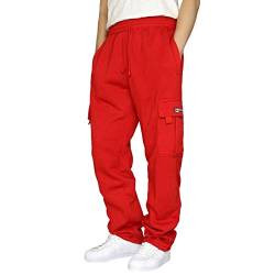 KONG JIMFAN Herren Trainingshose Geschenke Für Männer Wanderhose Herren Yoga Herren Hose Trousers for Men Jogginghose Herren Schwarz Hose Mit Knöpfen Hose Lang Breite Jogginghose(Rot,XXL) von KONG JIMFAN