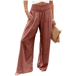 KONG JIMFAN Hose Damen Leinenhose Damen Lang Hosenanzug Damen Sportlich Lässig Weite Hose Damen Sommer 7/8 Leinenhose Damen 7/8 Sommerhosen Weite Beine Haremshose Yogahose Damen(Rot,XXL) von KONG JIMFAN