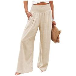 KONG JIMFAN Hosen Damen Leinenhose Damen Sommer Leicht Hosen Damen Locker Lässig 3/4 Hose Damen Sommer Jeans Weite Beine Leinenhose Damen Kurz Yogahose Damen Lang Jogginghose Damen Lang(Khaki,M) von KONG JIMFAN