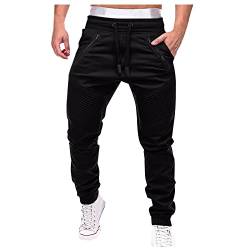 KONG JIMFAN Jogger Trainingshose Herren Gummizug Mit Kordelzug Hausanzug Sport Arbeitshosen Männer MTB Hose Pantalon Schlupfhose Herren Trekkinghose Herren Jogginghose Herren Weiß(Schwarz,M) von KONG JIMFAN