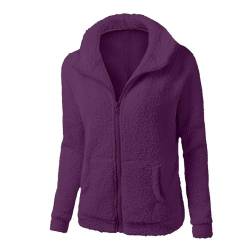 KONG JIMFAN Regenjacke Regenjacke Damen Gefüttert Teddyjacke Damen Übergangs Kurzmantel Damen Strickjacke Damen Pullover Damen Baumwolle Winterjacke Damen Hoodie Weiß Trachtenjacke Damen(Purple,XL) von KONG JIMFAN