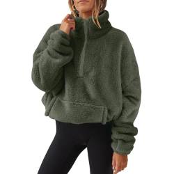 KONG JIMFAN Strickjacke Damen Teddyfleece Jacke Damen Damen-Jeansjacken Weste Mit Hemd Teddyjacke Damen Basic Hoodie Steppjacke Damen Leicht Hoodie Bedrucken Damen-Jacken(Dark Green,M) von KONG JIMFAN