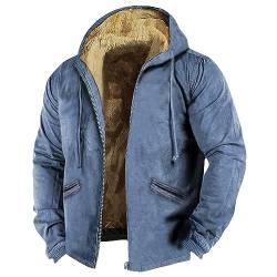 KONG JIMFAN Sweatjacke Herren Langarmshirts Für Herren Jacke Herren Winter Fleece-Jacke Regenjacke Test Herren Jacke Winter Vintage Hoodie Herren Cordjacke Freizeitjacken Herren(Blue,XL) von KONG JIMFAN