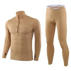 KONG JIMFAN Thermounterwäsche Herren Fleece Latzhose Kragen Pullover Herren Winter Schlafanzug Herren Warm Fleece Leggings Herren Thermohose Herren Winter Herren Bauchweg Unterhemd(Khaki,XXL) von KONG JIMFAN