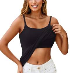 KONG JIMFAN Top Mit Integriertem BH Tanktop Mit Integriertem BH Spaghettiträger Top Sport BH Mit Polster Baumwolle BH Ohne Bügel Funktionsunterwäsche Damen Sport Top Damen Sommer(Schwarz,M) von KONG JIMFAN