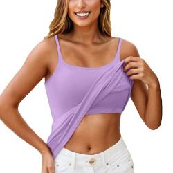 KONG JIMFAN Unterhemden & BH-Hemden Für Damen Top Mit Integriertem BH Spaghettiträger Top Sport BH Mit Polster Baumwolle BH Ohne Bügel BH Ohne Bügel Shapewear Damen Bauchweg Top Damen(Light Purple,M) von KONG JIMFAN