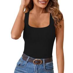 Top Gerippt Damen Ärmelloses Top Sexy Elastisch Geripptes Tank Top U-Ausschnitt Ripptops Shirt Damen Eleganttshirt Damen Baumwolle Sport Shirt Damen Damen Tops Sommer(Schwarz,XL) von KONG JIMFAN