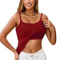 Top Mit Integriertem BH Top Mit Integriertem BH Spaghetti Top Damen Baumwolle Sport BH Gepolstert Komfort BH Ohne Bügel Damen Unterwäsche Damen Tshirt T-Shirt Damen(Wein,XL) von KONG JIMFAN