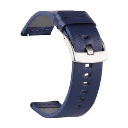 KONGNY Uhrenarmband aus echtem Leder, 18, 20, 22, 24mm, Smartwatch-Armband, Uhren-Ersatzarmband, Silberschnalle blau, 18mm von KONGNY