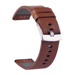 KONGNY Uhrenarmband aus echtem Leder, 18, 20, 22, 24mm, Smartwatch-Armband, Uhren-Ersatzarmband, Silberschnalle braun, 18mm von KONGNY