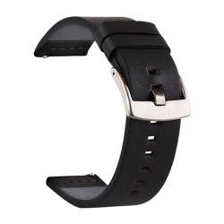 KONGNY Uhrenarmband aus echtem Leder, 18, 20, 22, 24mm, Smartwatch-Armband, Uhren-Ersatzarmband, Silberschnalle schwarz, 18mm von KONGNY