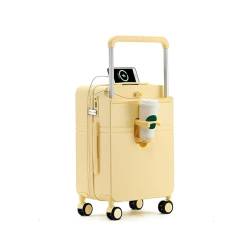 KONJEELIO Mode Roll Gepäck Breite Zugstange Koffer Frauen Make-Up Tasche Reise Koffer Stille Universal Rad Große Kapazität (Color : Yellow, Size : 20 inch) von KONJEELIO