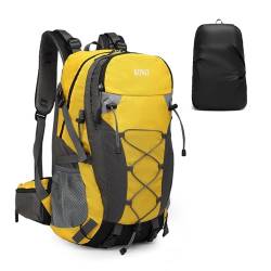 KONO 40L Wanderrucksack Multifunktionale Wasserdichte Bergsteigen Tasche Große Kapazität Reisen Klettern Rucksack mit Regenschutz für Damen Herren(Gelb) von KONO