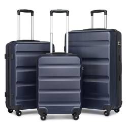 KONO Gepäck 3er-Set leichte ABS Kabine/Mittel/Großer Hartschalenkoffer mit TSA-Schloss und 4 Spinner-Rädern (Dunkelblau) von KONO