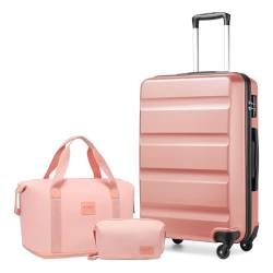 KONO Gepäck-Set Reise ABS Hartschale Kabinenkoffer mit TSA-Schloss und erweiterbarer Reisetasche & Kulturbeutel, Hautfarben und Rosa, 28 Inch Luggage Set, modisch von KONO
