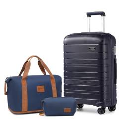 KONO Gepäck-Sets mit 4-teiligem Handgepäck mit Kosmetikkoffer, inklusive 1 Reisetasche und 1 Kulturbeutel, leichtes Polypropylen, 55 x 40 x 20 cm, Kabinenkoffer, Navy, 24'' Luggage Set, 2K2091L NY von KONO