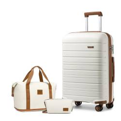KONO Gepäck-Sets mit 4-teiligem Handgepäck mit Kosmetikkoffer, inklusive 1 Reisetasche und 1 Kulturbeutel, leichtes Polypropylen, 55 x 40 x 20 cm, Kabinenkoffer, cremeweiß, 24'' Luggage Set, 2K2091L von KONO
