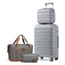 KONO Gepäck-Sets mit 4-teiligem Handgepäck mit Kosmetikkoffer, inklusive 1 Reisetasche und 1 Kulturbeutel, leichtes Polypropylen, 55 x 40 x 20 cm, Kabinenkoffer, grau, 20'' Luggage Set, 2K2091L GY von KONO