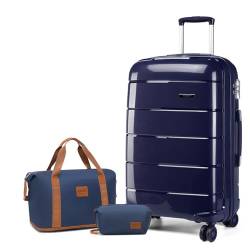 KONO Gepäck Sets von 3 Stück großen Reisekoffer einchecken Gepäck mit Reisetasche und Kulturbeutel leichte Polypropylen Trolley-Koffer mit sicheren TSA-Schloss （Navy, 28 Zoll Gepäck Set） von KONO
