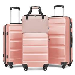 KONO Gepäcksets, 4-teiliges Set, ABS-Hartschale, Leichter Koffer mit Handgepäck, Reisetasche für Ryanair, strapazierfähiges Reisegepäck mit TSA-Schloss, Nude, Gepäcksets von KONO