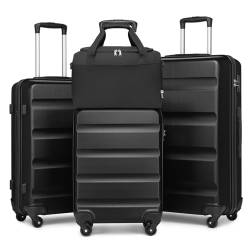 KONO Gepäcksets, 4-teiliges Set, ABS-Hartschale, Leichter Koffer mit Handgepäck, Reisetasche für Ryanair, strapazierfähiges Reisegepäck mit TSA-Schloss (schwarz), Schwarz, Gepäcksets von KONO