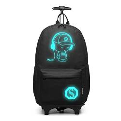 KONO Kinderrucksack Rucksack Backpack Schulrucksack Gepäck Koffer Kabine Rädern Trolley Reise Rädern Rollwagen Hand Fall für Jungen und Mädchen (Schwarz) von KONO