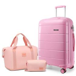 KONO Koffer 3 Stück Sets Carry On Suitcase 55x40x20 Cabin Handgepäck mit Reisetasche und Kulturtasche Lightweight Polypropylene Travel Trolley Case with Secure TSA Lock (Pink, 20 Zoll Gepäck Set) von KONO