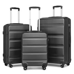 KONO Gepäck 3er-Set leichte ABS Kabine/Mittel/Großer Hartschalenkoffer mit TSA-Schloss und 4 Spinner-Rädern (Grau) von KONO