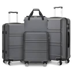 KONO Koffer-Set, 4-teilig, Handgepäck, mittelgroßer, großer Koffer, Hartschale, Leichter Trolley mit TSA-Schloss, Reisegepäck mit Ryanair Handkabinentasche, grau, Gepäcksets von KONO