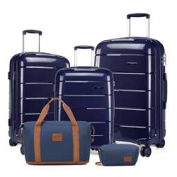 KONO Koffer Sets von 5 Stück Cabin/Medium/Large Luggage Carry On Travel Suitcase Sets mit Reisetasche und Kulturbeutel Lightweight Polypropylene Hard Shell Trolley Case with Secure TSA Lock（Navy） von KONO