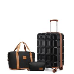 KONO Koffersets ABS Hartschale Reisegepäck mit Reisetasche und Kulturbeutel Leichter Kabinenkoffer mit TSA-Schloss, schwarz/braun, 6er-Set, Leichte ABS-Hartschalen-Handgepäck-Sets von KONO
