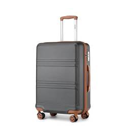 KONO Mittelgroß Hartschalenkoffer Koffer Leicht Hartschale Trolley Reisekoffer mit 4 Rollen und TSA Schloss, 65x41x26cm, 61Liter, Zwillingsrollen Rollkoffer, ABS Hartschale (Grau/Braun, L) von KONO