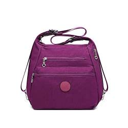 KONO Rucksack Damen Umhängetaschen Nylon Schultertaschen 3 in 1 Anti-Diebstahl Handtasche Wasserdicht Casual Daypack Violett von KONO