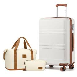 KONO Suitcase Travel Set Hartschale Medium 24 Zoll Koffer mit TSA Lock Leichtes Gepäck Sets von 3 Stück enthalten 1pcs Duffle Bag und 1pcs Kulturbeutel, Creme Weiß von KONO