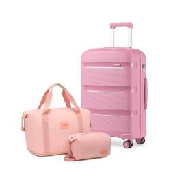 Kono Koffer-Set, 3-teilig, leicht, Hartschale, Reisegepäck-Set mit 1 Reisetasche und 1 Kulturbeutel, rose, 20 Inch Luggage Set von KONO
