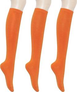 KONY Kniestrümpfe für Damen, aus Baumwolle, lässig, solide und gestreifte Farben, modische Socken, 3 Paar (Damenschuhgröße 38-42), Orange – 3 Paar, Medium von KONY