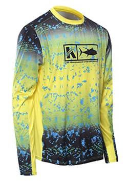 KOOFIN GEAR Performance Angelshirt belüftet Langarm Sunblock Shirt mit Mesh, Camo Gelb, Groß von KOOFIN GEAR