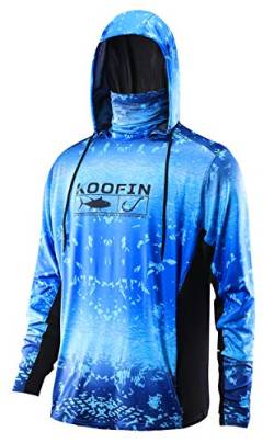KOOFIN GEAR Performance Fishing Kapuzenpullover mit Gesichtsmaske Sunblock Hemd Kapuze Langarm mit Kordelzug Tasche - Blau - Mittel von KOOFIN GEAR